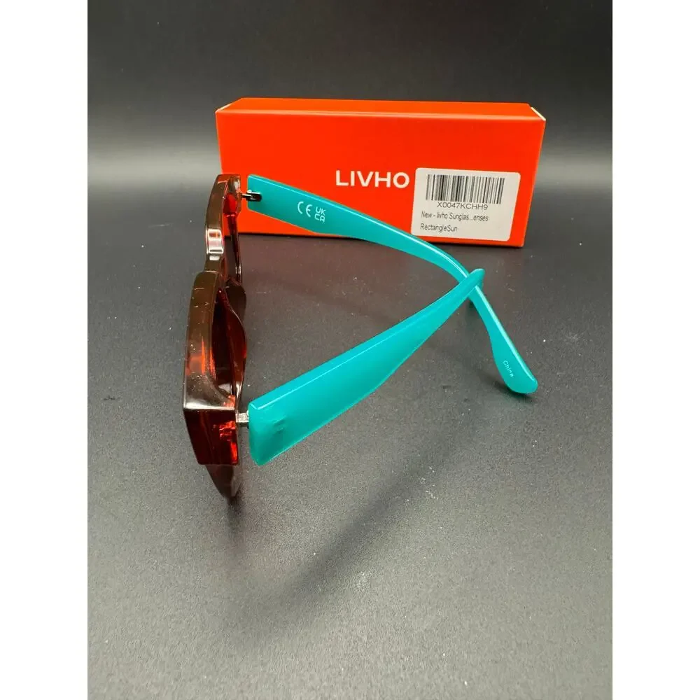 Livho Tortious Retro Rectangular Sunglasses with Dark Lenses Unisex Style UV400